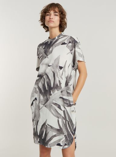 Palm Printed Loose T-Shirt Dress